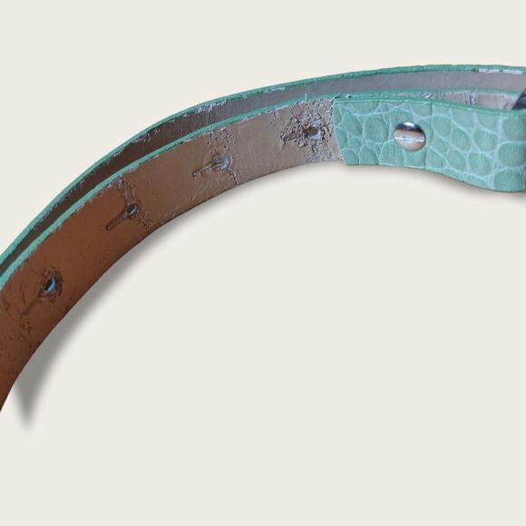 Vintage Danier Leather Green Snake Etched Leather Belt - Picture 7 of 11